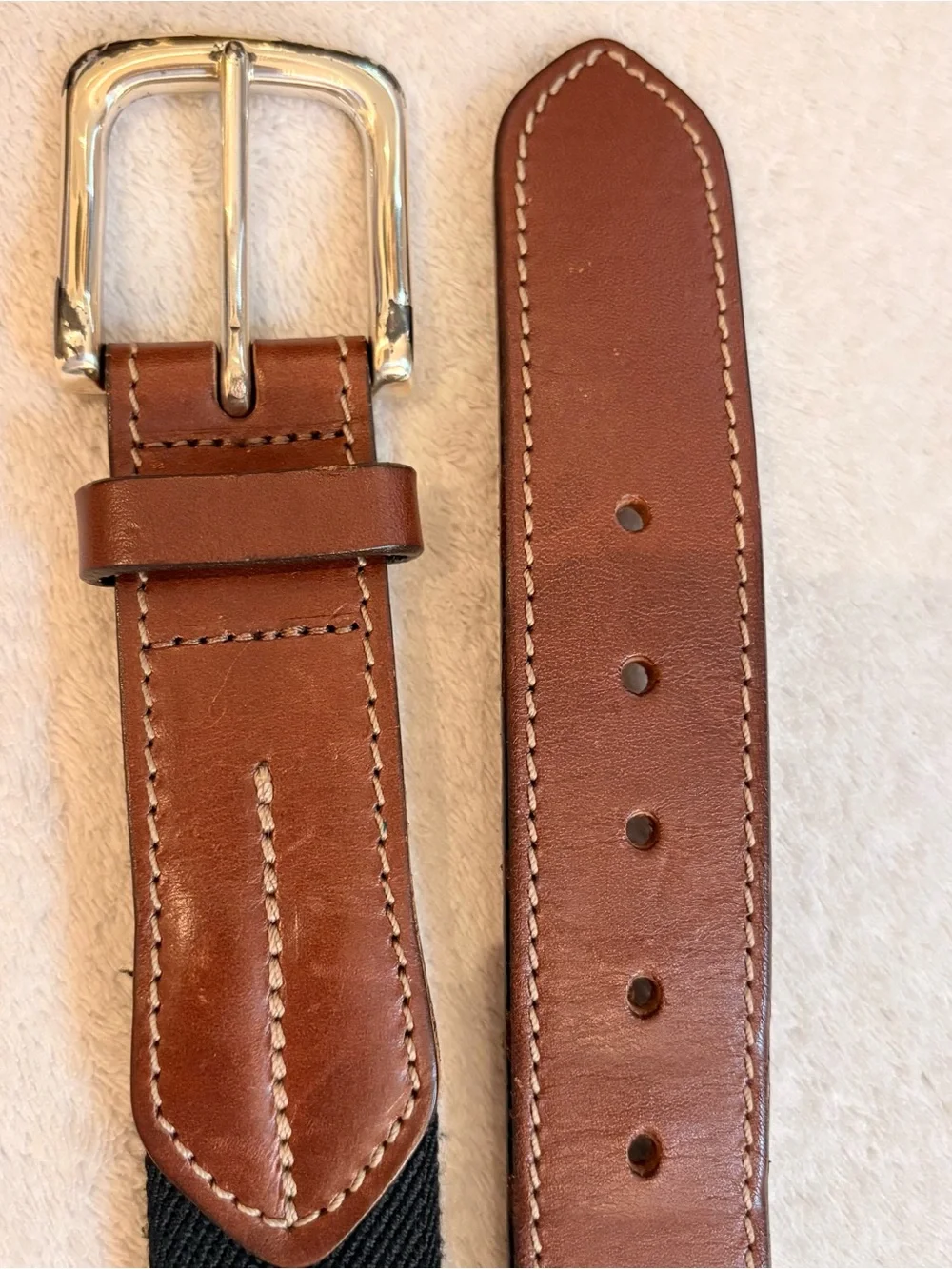 Trafalgar Mens Black Woven Strap with Brown Leather Trim Belt Sz 42
